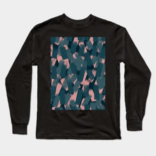 Shades of Dark Green and Blush Pink Smudgy Brush Strokes Long Sleeve T-Shirt